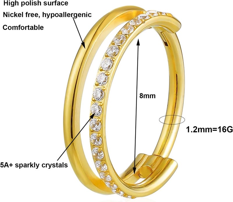 TOMIDES 16G Titanium Cartilage Earring Hoop for Conch Helix Tragus 8mm 10mm 12mm Hypoallergenic Hinged Clicker Nose Rings Septum Piercing Jewelry for Women Men - Image 1